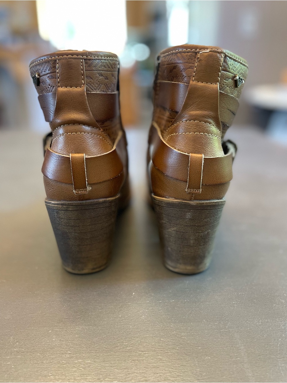 Roxy Brown Leather Ankle Booties with Buckle Strap Detail - Picture 4 of 9